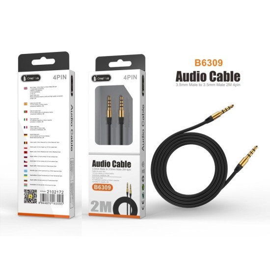 ONE PLUS B6309 3.5MM MALE TO 3.5MM MALE AUX CABLE 2M BLACK ( 2102172 )